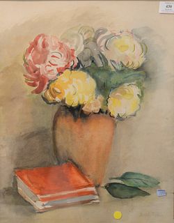 Louise Merkel-Romee (Polish, 1888 - 1976), still life with books, watercolor on paper, signed lower right Merkel-Romee, sight size: 21 1/2" x 16 1/2".