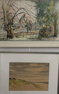 Group of Seven Framed Landscapes, each watercolor on paper, to include two Emile Gerlach, and one beach scene signed 'Caka', the rest signed indistinc