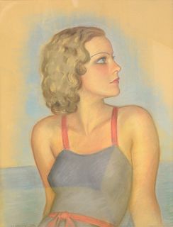 Henryk Berlewi (Polish, 1894 - 1967), "The Swimmer, 1934", pastel on paper, signed and dated lower right 'H. Berlewi, 34', sight size 24 3/4" x 18 3/4