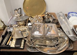Group Lot of Silver Plate, to include serving pieces, trays, flatware, etc. Provenance: The Estate of Alina Roisen, Park Avenue, New York.