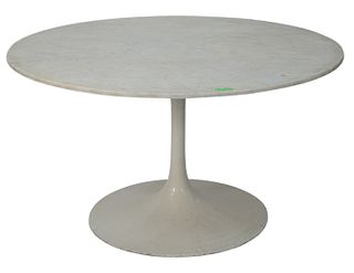 Knoll Style Tulip Table, with round marble top, height 29 inches, diameter 52 inches.