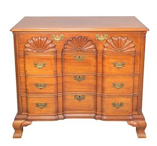 Fineberg Custom Mahogany Triple Shell Carved Block Front Chest, height 36 1/8 inches, width 42 inches, depth 22 inches.