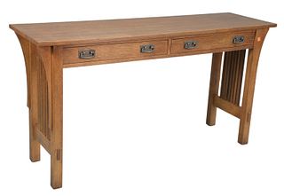 Stickley Mission Oak Hall Table, with two drawers, height 28 1/2 inches, top 16" x 54".