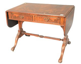 Burlwood Sofa Table, with drop leaves and two drawers, height 28 inches, top 24" x 36".