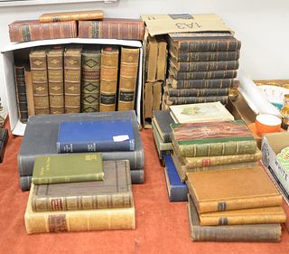 Group of Books, to include English literature, leatherbound; three volume set of Popular Educator, American Statesmen, Museo Borbonico, ten volume set