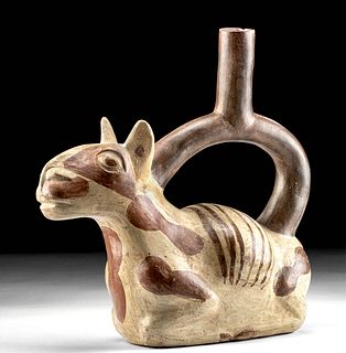 Moche Llama Pottery Stirrup Vessel - TL Tested