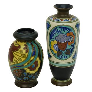 (2) Gouda Art Deco Pottery Vases