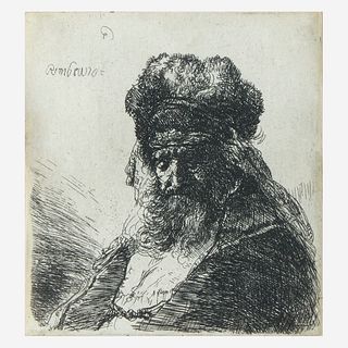 Rembrandt van Rijn (Dutch, 1606–1669), , Old Bearded Man in a High Fur Cap, with Eyes Closed