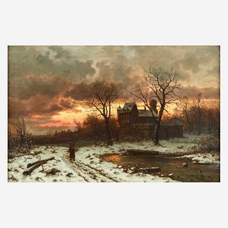 Ernesto Strigelly (German, 19th Century), , Winter Twilight in the Rhine Valley