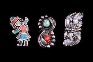 Navajo Sterling Silver Turquoise & Coral Rings