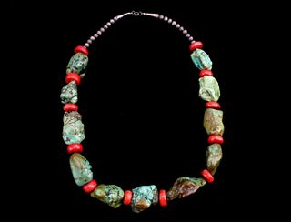 Navajo Turquoise Nugget & Branch Coral Necklace