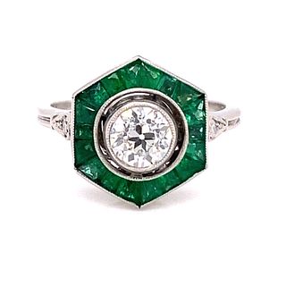 Platinum Diamond Emerald Hexagon Ring