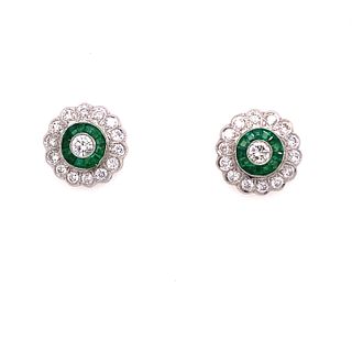 Platinum Emerald Diamond Target Earrings