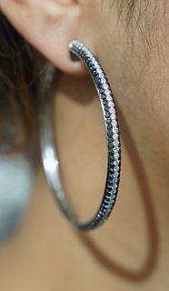 18k White & Black Diamond Hoop Earrings