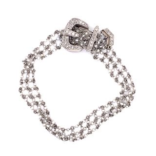 Platinum Diamond Micro Pearl Buckle Bracelet