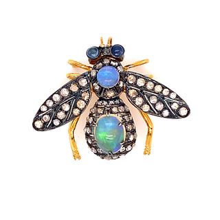 Silver & Gold Diamond Opal Bug BroachÊ