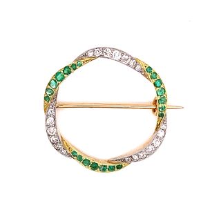 Art Deco 18k Emerald Diamond Broach