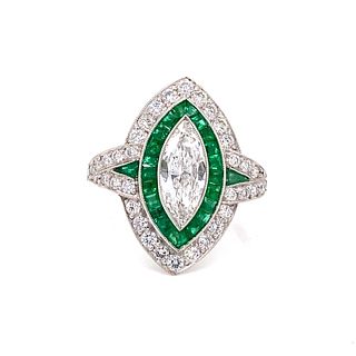 Platinum Diamond Emerald Marquise Ring