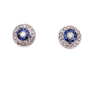 Platinum Sapphire Diamond Target Stud Earrings
