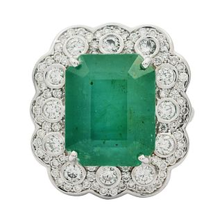11.04ct Emerald and 2.30ctw Diamond 18KT White Gold Ring