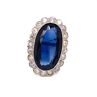 1920's Platinum Diamond Blue Stone Ring