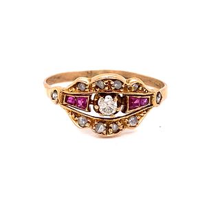 1920's 18k Diamond Ruby Ring