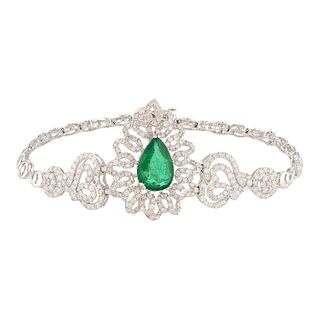 2.75ct Emerald and 3.19ctw Diamond 14K White Gold Bracelet