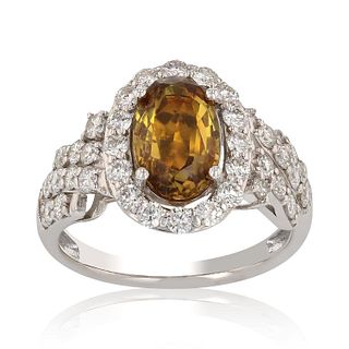 2.59ct UNHEATED Orange-Yellow Sapphire and 1.05ctw Diamonds Platinum Ring (GIA CERTIFIED)