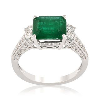 2.30ct Emerald and 0.65ctw Diamonds 18KT White Gold Ring