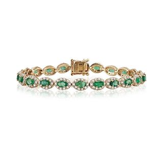 4.91ctw Emerald and 3.47ctw Diamond 14KT Yellow Gold Bracelet