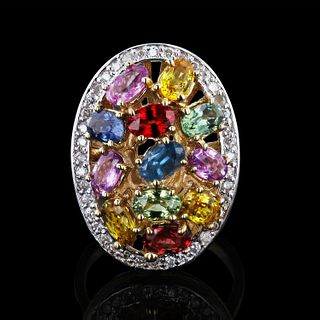 3.00ctw Multicolor Sapphire and 0.48ctw Diamond 14K Yellow Gold Ring