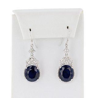 16.59ctw Blue Sapphire and 1.14ctw Diamond 14K White Gold Earrings