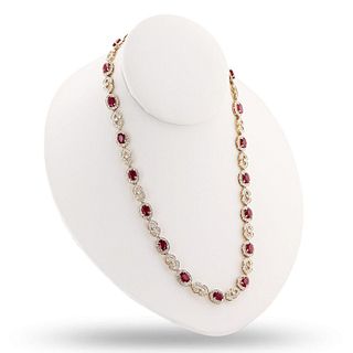 23.81ctw Ruby and 4.26ctw Diamond 14K Yellow Gold Necklace