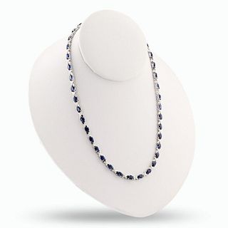 19.62ctw Blue Sapphire and 1.60ctw Diamond 14K White Gold Necklace