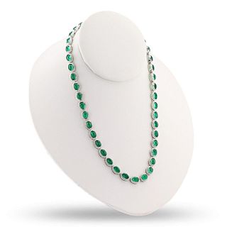 38.64ctw Emerald and 2.66ctw Diamond 14K White Gold Necklace