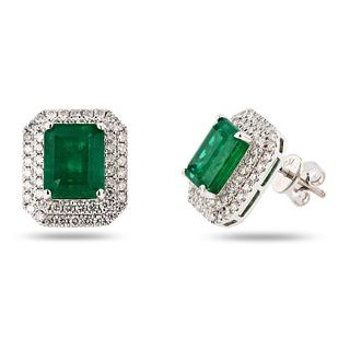 5.68ctw Emerald and 1.07ctw Diamond Platinum Earrings