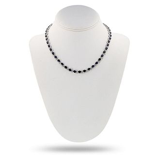 25.09ctw Blue Sapphire and 7.68ctw Diamond 14K White Gold Necklace