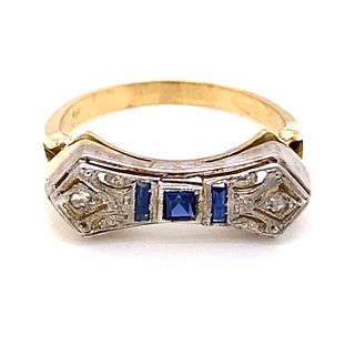 Art Deco Platinum 18 Diamond Sapphire Ring