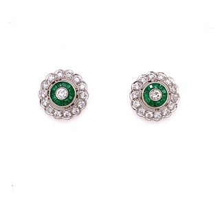 Platinum Diamond Emerald Target EarringsÊ