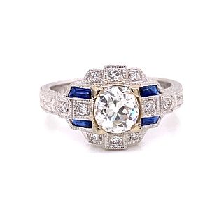 Art Deco Platinum Diamond Sapphire RingÊ