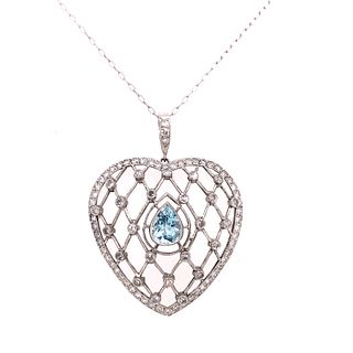 Platinum Diamond Aqua Heart PendantÊ