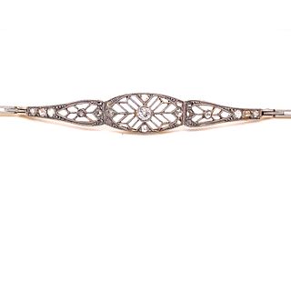 Art Deco 18k Gold & Platinum Diamonds Bracelet.