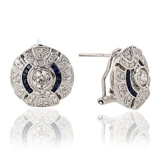 0.53ctw Blue Sapphire and 0.96ctw Diamond Platinum Earrings