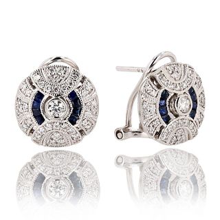 0.36ctw Blue Sapphire and 0.34ctw Diamond Platinum Earrings