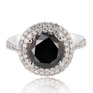 2.90ct Black Diamond 14K White Gold Ring (3.45ctw Diamonds)