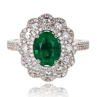 1.22ct Emerald and 0.69ctw Diamond Platinum Ring