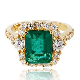 3.00ct Emerald and 1.08ctw Diamond 14K Yellow Gold Ring