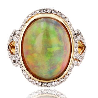 7.30ct Opal and 0.85ctw Diamond 14K Yellow Gold Ring