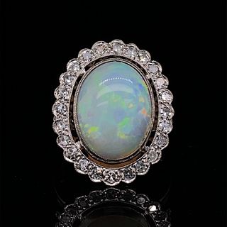 Platinum Diamond Opal Ring