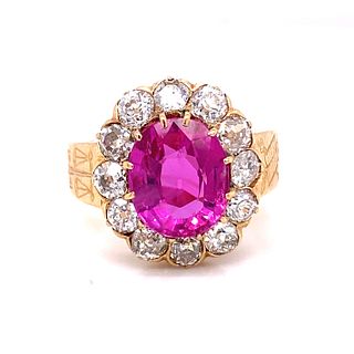 18k Diamond GIA Pink Sapphire Rosetta Ring